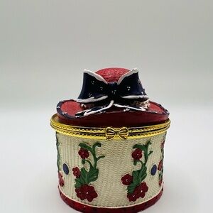 Red Hat Society Trinket Box Hinged Hat w/ Bow Floral Vintage